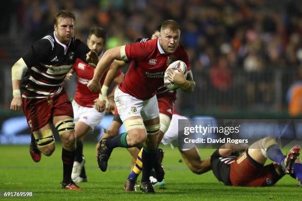 Ross Moriarty of the British & Irish Lions makes a break during the 2017 British & Irish Lions tour match between the New Zealand Provincial...