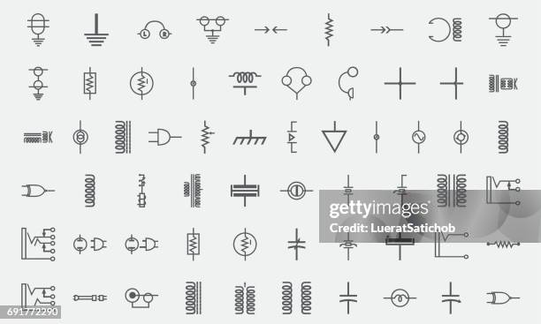 ilustrações de stock, clip art, desenhos animados e ícones de electronics, electric circuit component line icons - silicone