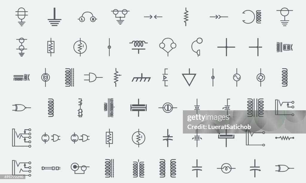 Electronics, electric circuit component Line Icons