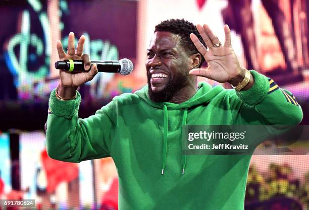 Comedian Kevin Hart performs on the Colossal Stage during the 2017 Colossal Clusterfest at Civic Center Plaza and The Bill Graham Civic Auditorium on...