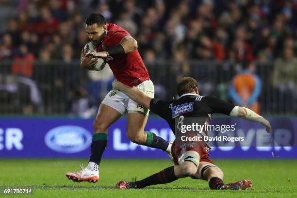 Ben Te'o of the British & Irish Lions cuts inside Mitchell Dunshea of NZ Provincial Barbarians during the 2017 British & Irish Lions tour match...