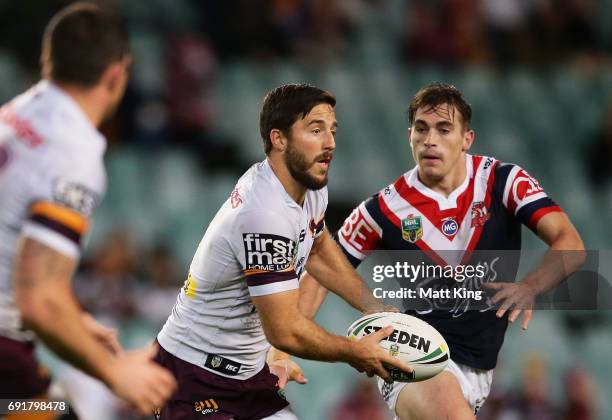 Ben Hunt of the Broncos runs with the ball during the round 13 NRL match between the Sydney Roosters and the Brisbane Broncos at Allianz Stadium on...