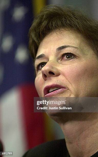 Sacramento County District Attorney Jan Scully speaks during a news conference January 16, 2002 in Sacramento, CA to announce the arrest of three...