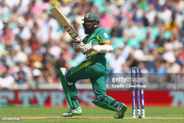 Hashim Amla of South Africa in action during the ICC Champions trophy cricket match between Sri Lanka and South Africa at The Oval in London on June...