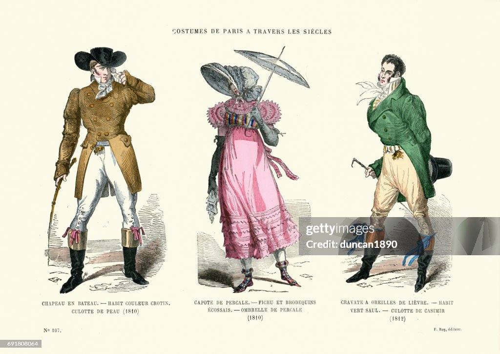 History of Fashion Mens and womens Costumes early 19th Century