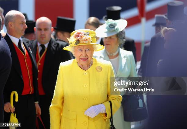 Britain's Queen Elizabeth II arrives ahead of the Investec Derby Festival 2017 at Epsom Downs Racecourse on June 3, 2017 in Epsom, England.