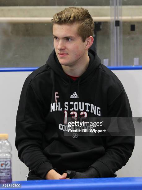 Michael Rasmussen attends the NHL Combine at HarborCenter on June 3, 2017 in Buffalo, New York.