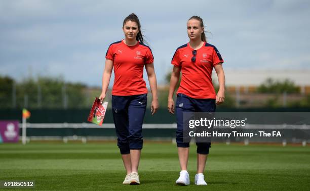 Members of the Arsenal Ladies side walk the pitch during the WSL 1 match between Bristol City Women and Arsenal Ladies at the Stoke Gifford Stadium...