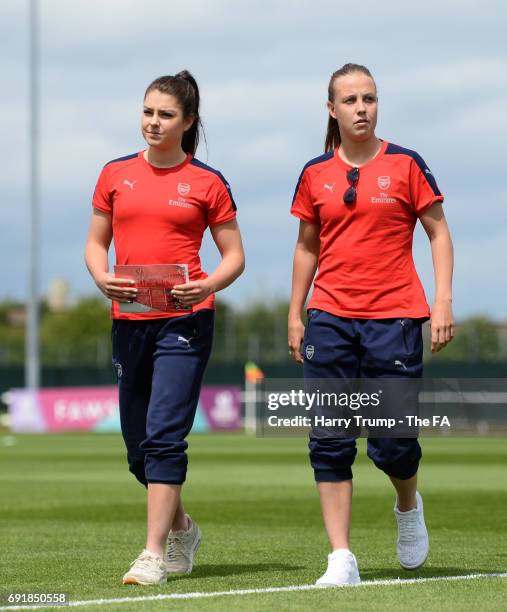 Members of the Arsenal Ladies side walk the pitch during the WSL 1 match between Bristol City Women and Arsenal Ladies at the Stoke Gifford Stadium...