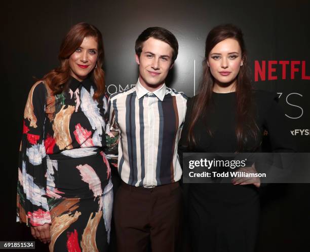 Kate Walsh, Dylan Minnette and Katherine Langford attend the Netflix's "13 Reasons Why" FYC Event at Netflix FYSee Space on June 2, 2017 in Beverly...