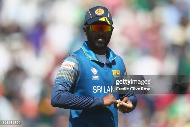 Upal Tharanga of Sri Lanka looks on during the ICC Champions trophy cricket match between Sri Lanka and South Africa at The Oval in London on June 3,...