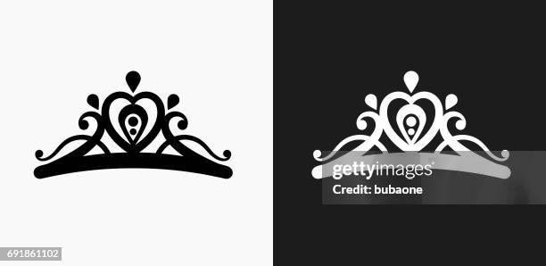 tiara icon on black and white vector backgrounds - princess stock illustrations