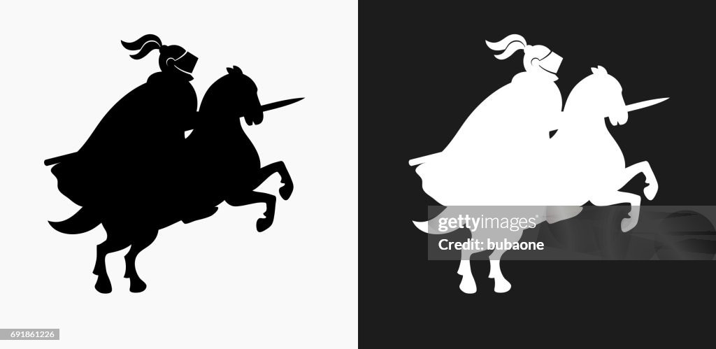 Jousting Knight Icon on Black and White Vector Backgrounds