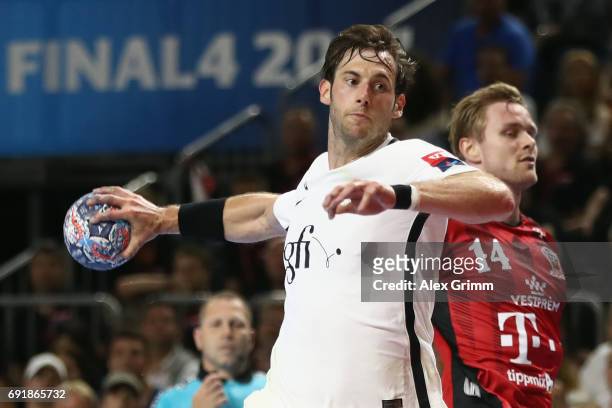 During the VELUXUwe Gensheimer of Paris EHF FINAL4 Semi Final between Telekom Veszprem and Paris Saint-Germain Handball at Lanxess Arena on June 3,...