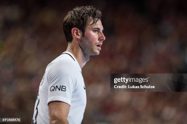 Uwe Gensheimer of Paris reacts during the VELUX EHF FINAL4 Semi Final match between Telekom Veszprem and Paris Saint-Germain Handball at Lanxess...