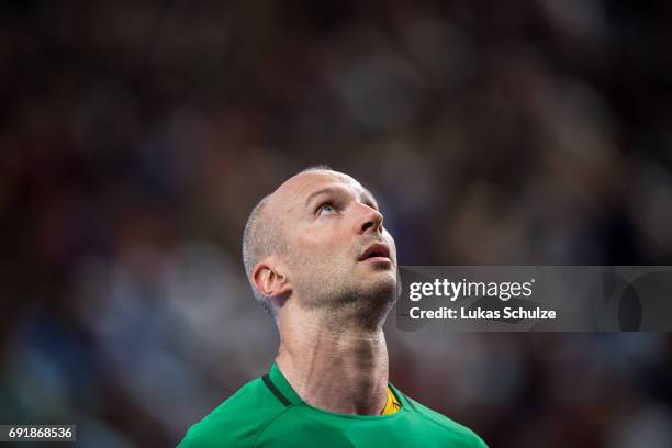 Goalkeeper Thierry Omeyer reacts during the VELUX EHF FINAL4 Semi Final match between Telekom Veszprem and Paris Saint-Germain Handball at Lanxess...