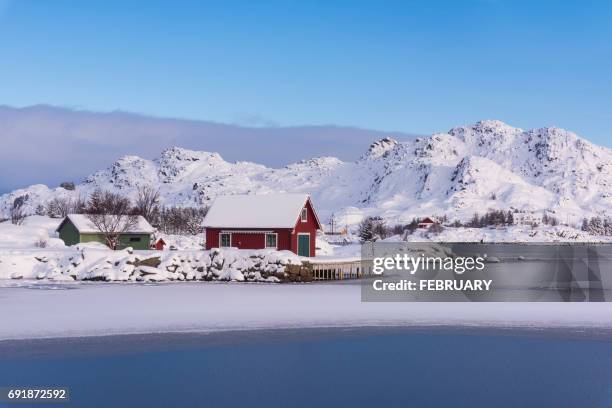 View of Idyllic coastal village in winter, Norway