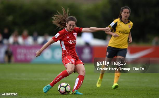 Chloe Arthur of Bristol City Women takes a shot during the WSL 1 match between Bristol City Women and Arsenal Ladies at the Stoke Gifford Stadium on...