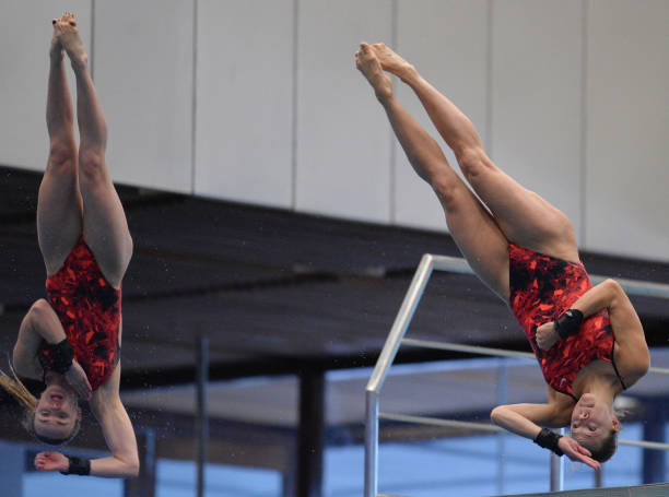 Tonia Couch and Lois Toulson competing in the women 10m Syncro during the British Diving Championships at the Royal Commonwealth Pool, Edinburgh.