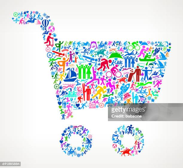 ilustraciones, imágenes clip art, dibujos animados e iconos de stock de compras carrito estilo de vida activo vector icono patrón - monta de toro
