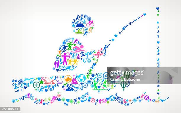 fishing active lifestyle vector icon pattern - rodeo background stock illustrations