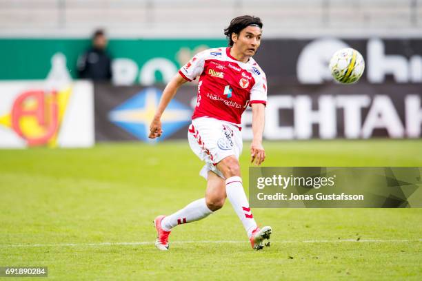 Emin Nouri of Kalmar FF during the Allsvenskan match between Kalmar FF and Orebro SK at Guldfageln Arena on June 3, 2017 in Kalmar, Sweden.