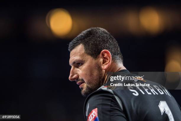 Goalkeeper Arpad Sterbik Capar looks up during the VELUX EHF FINAL4 Semi Final match between HC Vardar and FC Barcelona Lassa at Lanxess Arena on...