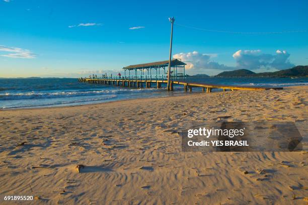 canasvieiras strand in florianópolis, santa catarina, brasilien - fischer an der pier - florianopolis stock-fotos und bilder