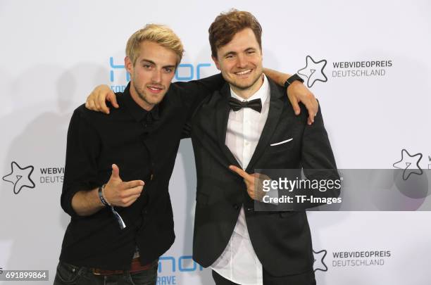 Matthias Roll and Phil Laude of Y-Titty attend the Webvideopreis Deutschland 2017 at ISS Dome on June 1, 2017 in Duesseldorf, Germany.