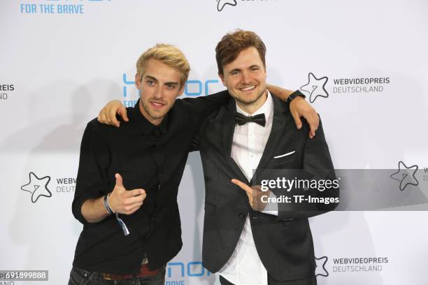 Matthias Roll and Phil Laude of Y-Titty attend the Webvideopreis Deutschland 2017 at ISS Dome on June 1, 2017 in Duesseldorf, Germany.