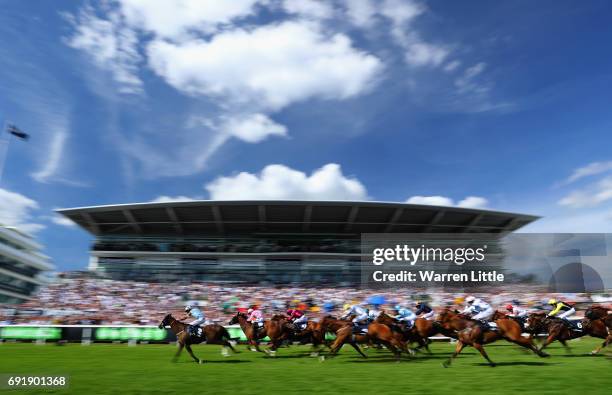 Caspian Prince ridden by Tom Eaves wins the Investec Corporate Banking 'Dash' Handicapduring during the Investec Derby Day at Epsom Downs Racecourse...