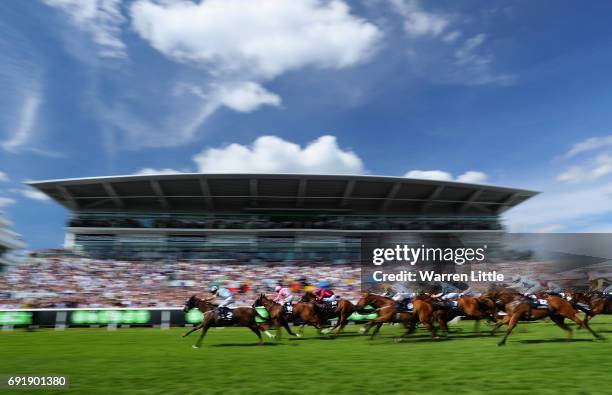 Caspian Prince ridden by Tom Eaves wins the Investec Corporate Banking 'Dash' Handicapduring during the Investec Derby Day at Epsom Downs Racecourse...