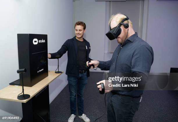 Comedian Jim Gaffigan uses Oculus VR at the Celebrity Chef Cat Cora Celebrates the In-Home Release of BEAUTY AND THE BEAST event With a Special...