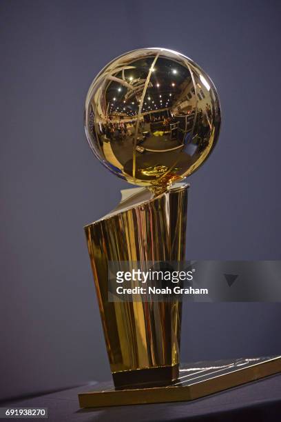 Shot of the Larry O'Brien Trophy during practice and media availability as part of the 2017 NBA Finals on June 3, 2017 at the Warriors Practice...