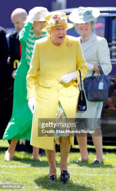 Queen Elizabeth II attends Derby Day during the Investec Derby Festival at Epsom Racecourse on June 3, 2017 in Epsom, England.
