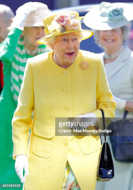 Queen Elizabeth II attends Derby Day during the Investec Derby Festival at Epsom Racecourse on June 3, 2017 in Epsom, England.