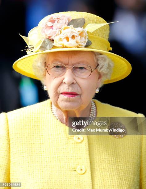 Queen Elizabeth II attends Derby Day during the Investec Derby Festival at Epsom Racecourse on June 3, 2017 in Epsom, England.