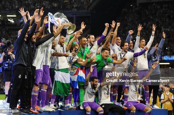 Real Madrid celebrate winning the 2017 UEFA Champions League during the UEFA Champions League Final match between Juventus and Real Madrid at...