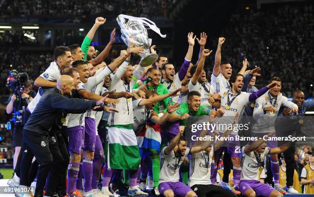 Real Madrid celebrate winning the 2017 UEFA Champions League during the UEFA Champions League Final match between Juventus and Real Madrid at...