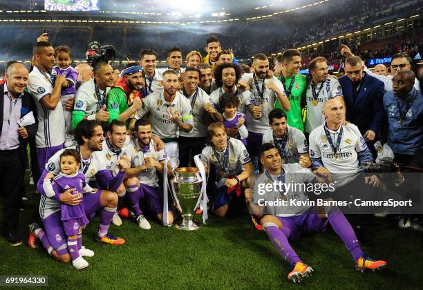 Real Madrid celebrate winning the 2017 UEFA Champions League during the UEFA Champions League Final match between Juventus and Real Madrid at...