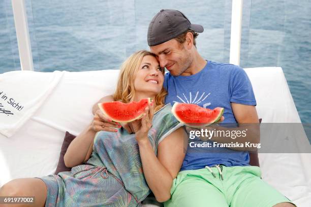 Nina Bott and her boyfriend Benjamin Baarz are seen on board of the TUI cruise ship 'Mein Schiff 6' on June 2, 2017 in Hamburg, Germany.