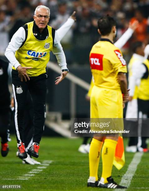 Dorival Junior, head coach of Santos in action during the match between Corinthians and Santos for the Brasileirao Series A 2017 at Arena Corinthians...