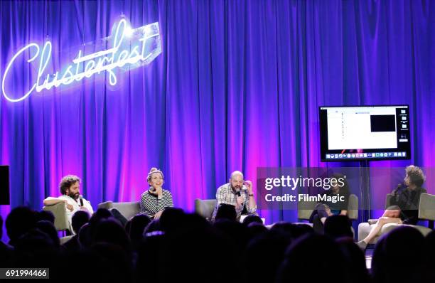 Comedians Jason Mantzoukas, June Diane Raphael, Paul Scheer, Abbi Jacobson and Ilana Glazer perform onstage at the Larkin Comedy Club during Colossal...