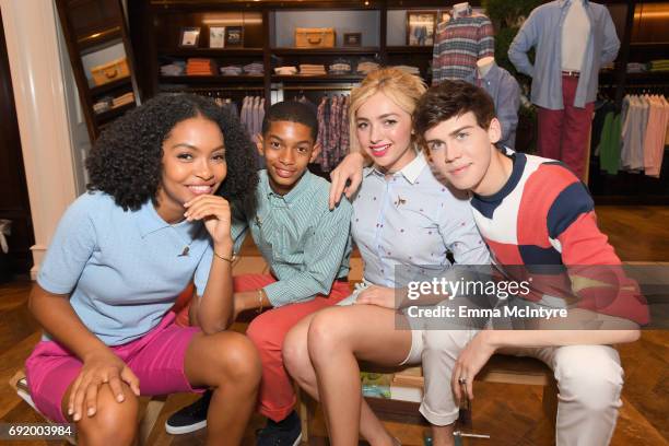 Actors Yara Shahidi, Sayeed Shahidi, Peyton List and Aidan J. Alexander at the Brooks Brothers Beverly Hills summer camp party benefitting St. Jude...