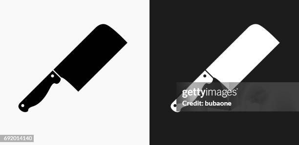 butcher knife icon on black and white vector backgrounds - meat cleaver stock illustrations