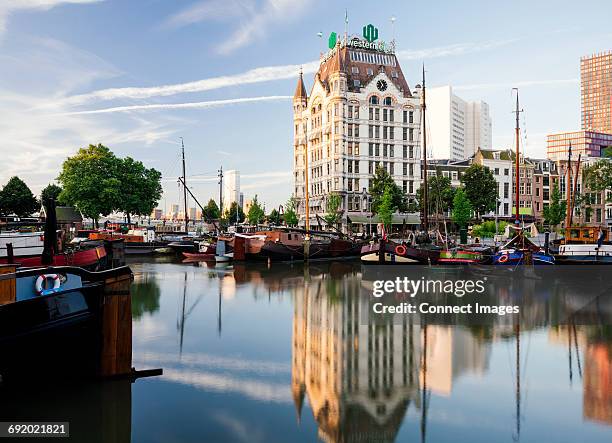the white house & old harbour at dawn, wijnhaven, rotterdam, netherlands - rotterdam stock pictures, royalty-free photos & images