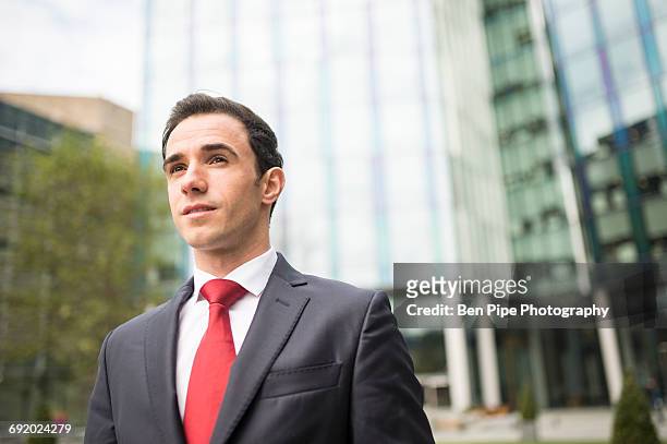 portrait of businessman looking away - red tie stock pictures, royalty-free photos & images