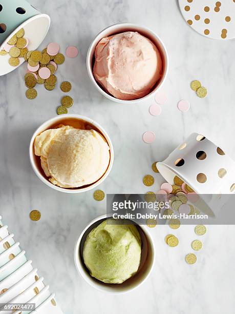 ice-cream in cups on marble top - ice cream cup stock-fotos und bilder
