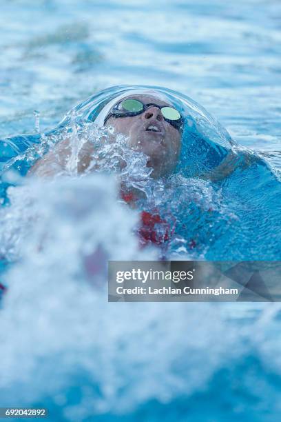 Hilary Caldwell swims in the 200m backstroke final during Day 3 of the 2017 Arena Pro Swim Series Santa Clara at George F. Haines International Swim...