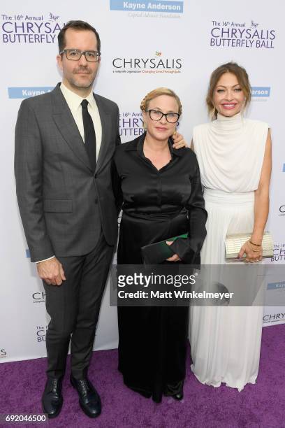 Artist Eric White, Actor Patricia Arquette and Chrysalis Butterfly Ball Co-chair Rebecca Gayheart-Dane at the 16th Annual Chrysalis Butterfly Ball on...